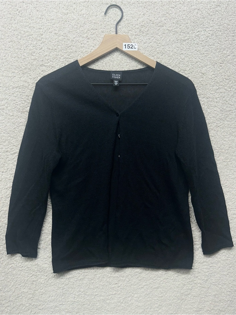 Eileen Fisher Black Linen Blend Lightweight Cardigan Sweater Medium Italian Yarn